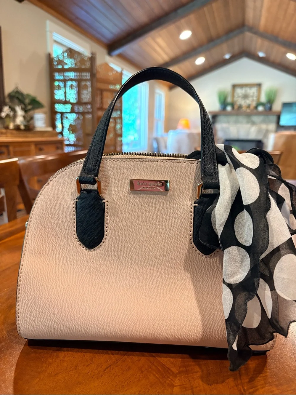 kate spade Pink and Black Dome Satchel with Scarf Accent